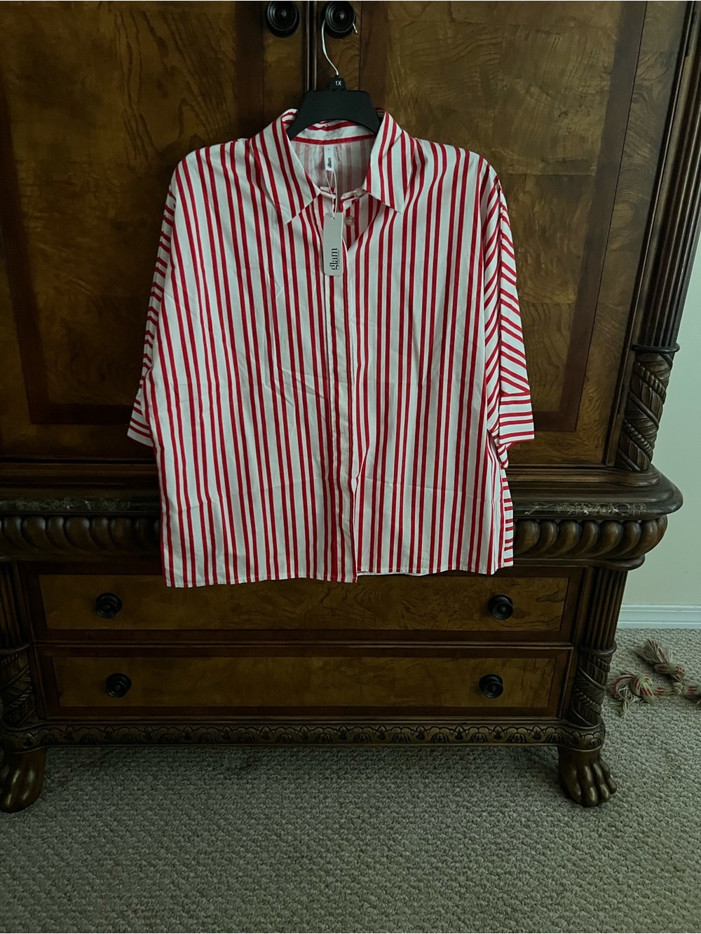 glam Red and White Vertical Stripe Button-Down Shirt